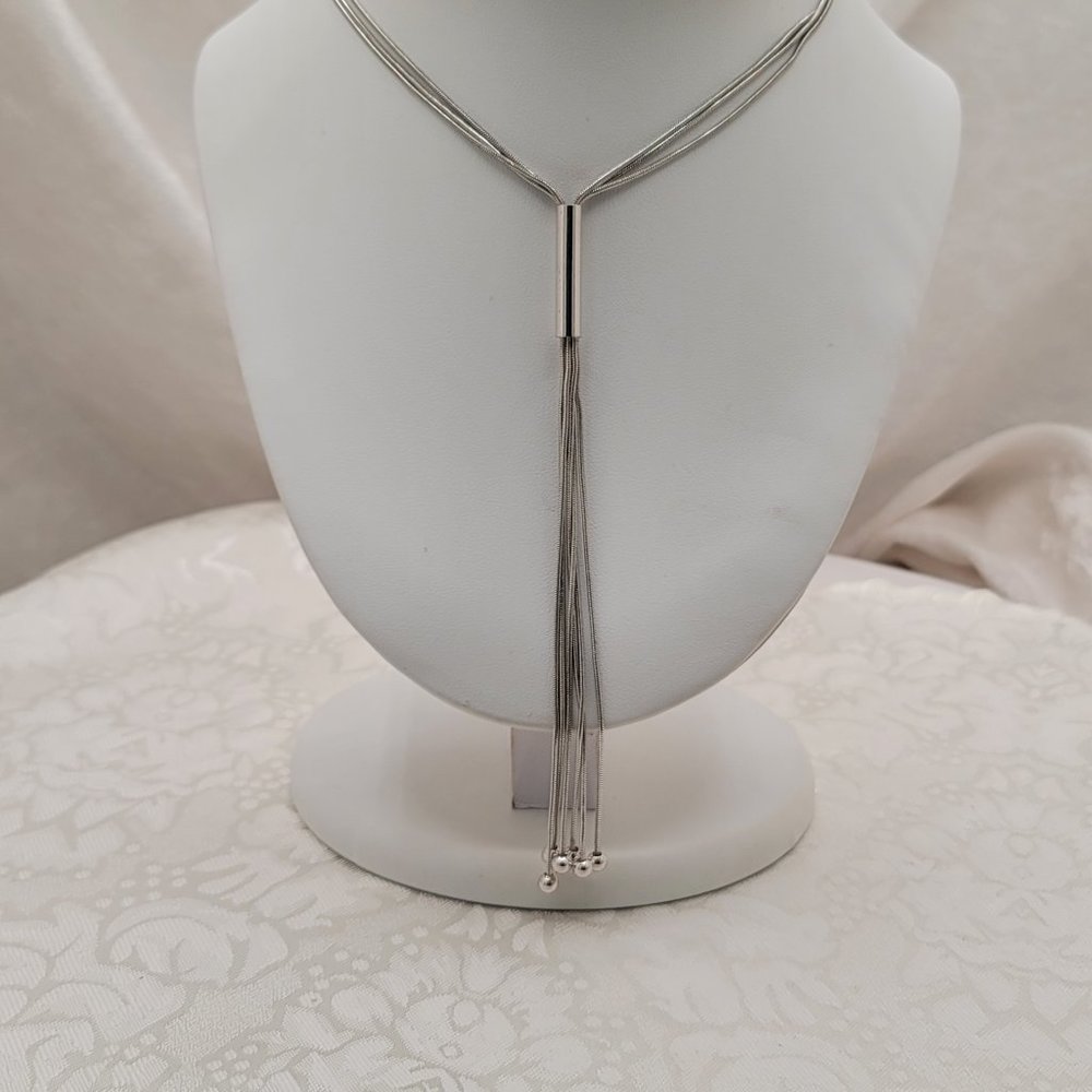 Amazing Sterling Silver Signed Lariat Style Necklace